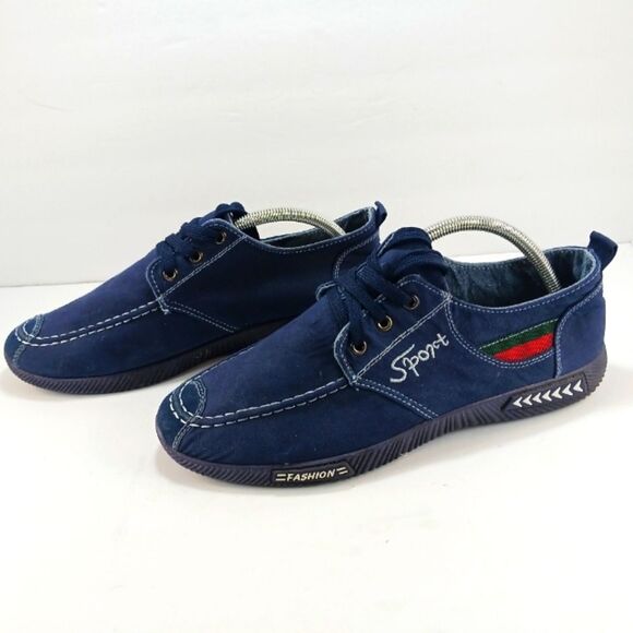 NWOT Men's Navy Blue Canvas Lace-Up Casual Shoes, Sport Fashion Sneakers 10 - Picture 1 of 13